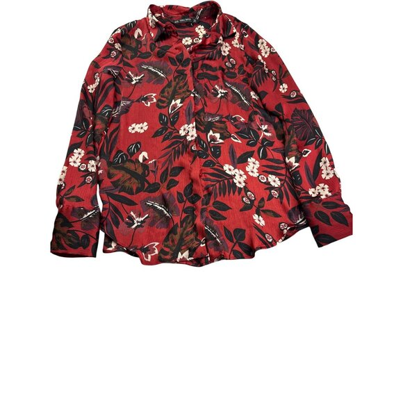 Zara Basic Collection Womens Floral Button Front Blouse Top Size XS Sheer - Picture 3 of 7